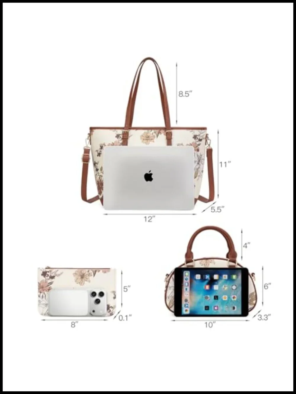 3-Piece Handbag Set Tote Crossbody Wallet Faux Leather Work Laptop Bag